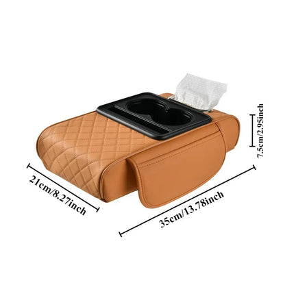 Car Armrest Box Thicken Pad Arm Rest Cushion with Pocket Tissue Cup Holder Organizer