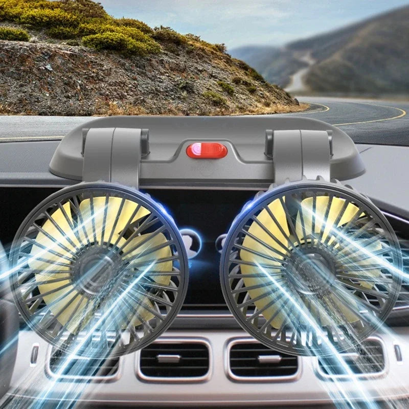 Car Double-head Folding Fan Rotatable Gently Circulates Air Fan