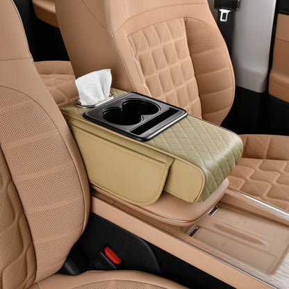 Car Armrest Box Thicken Pad Arm Rest Cushion with Pocket Tissue Cup Holder Organizer