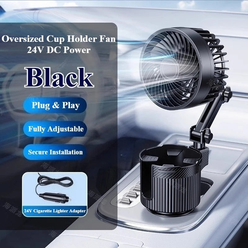 12V/24V Car Cup Holder Dual-Speed Adjustable Summer Cooler Fan