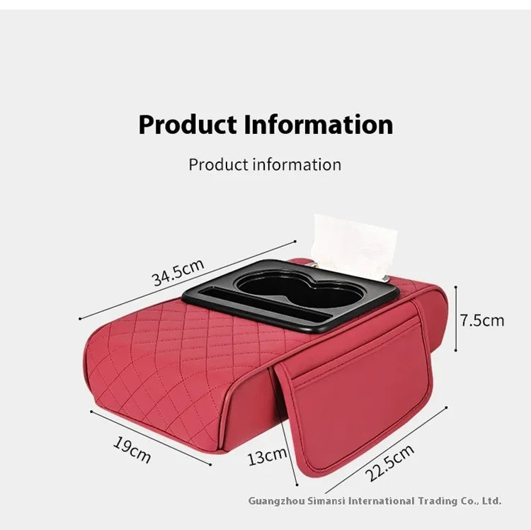 Car PU Leather Armrest Box Heightening Pad Tissue Organizer