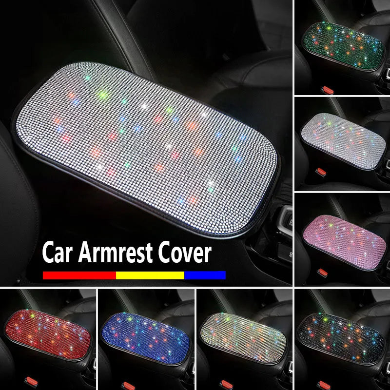 Car PU Leather Armrest  Universal Diamond Rhinestone Pad