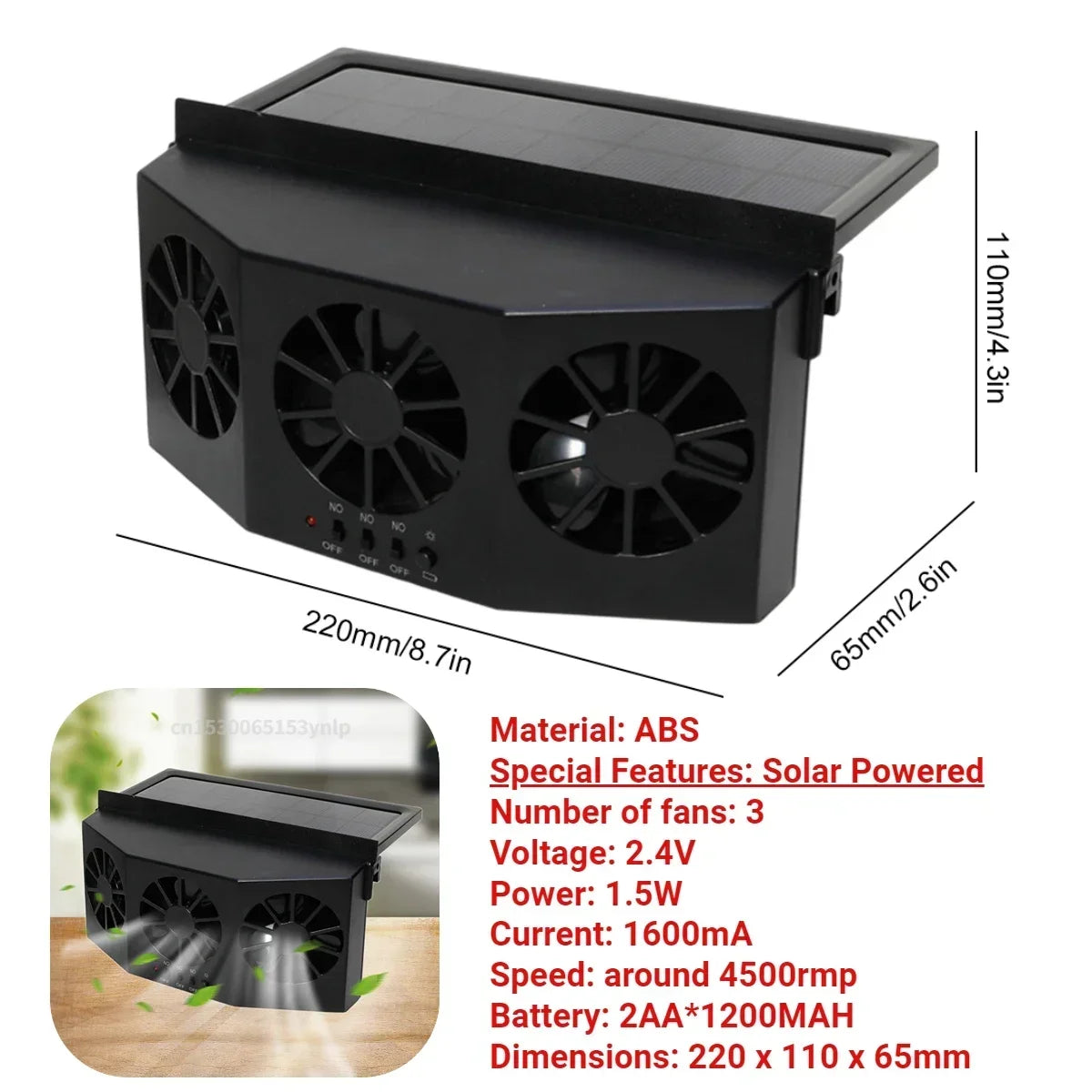 Car Exhaust Fan USB Rechargeable/Solar Air Cooling Ventilation Fan