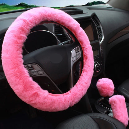 3Pcs/Set Winter Car Rabbit Hair Steering Wheel Cover Handbrake Warm Fur Case Gear Auto Interior