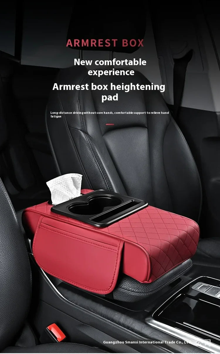 Car PU Leather Armrest Box Heightening Pad Tissue Organizer
