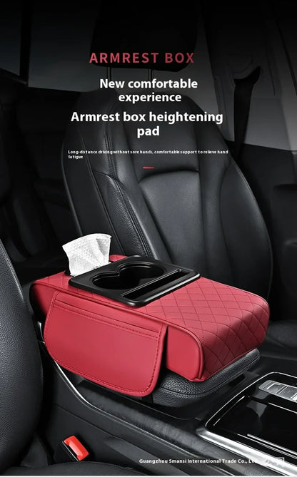 Car PU Leather Armrest Box Heightening Pad Tissue Organizer