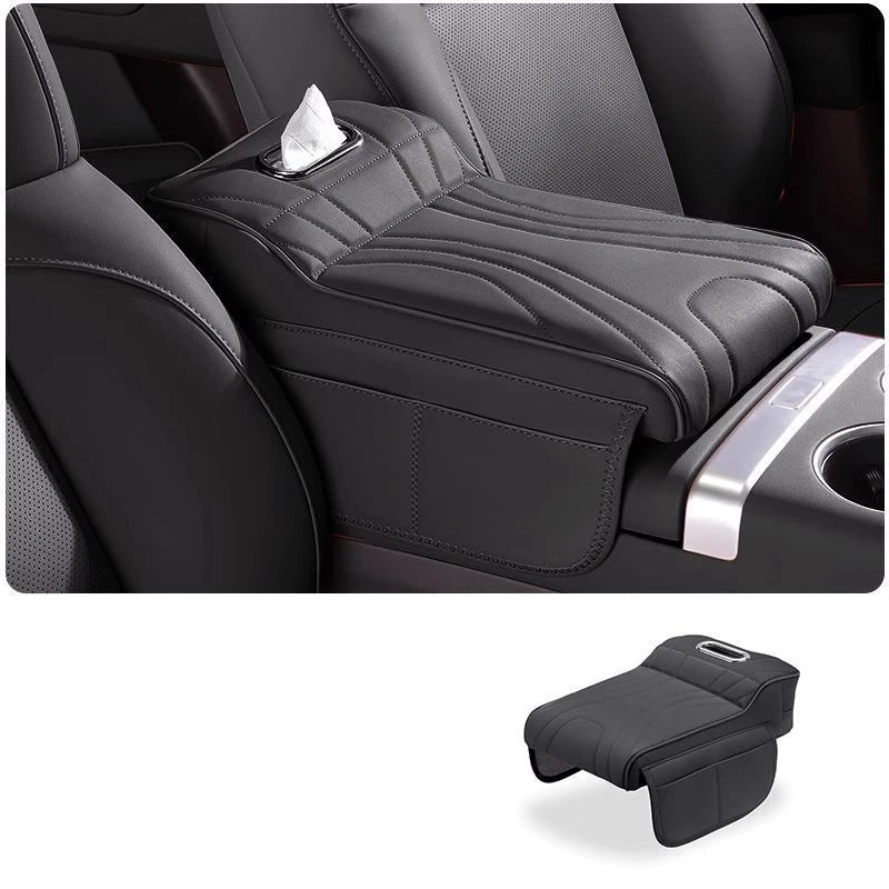 Car Universal Armrest Cushion Quilted Leather Enhance Comfort Oraganizer