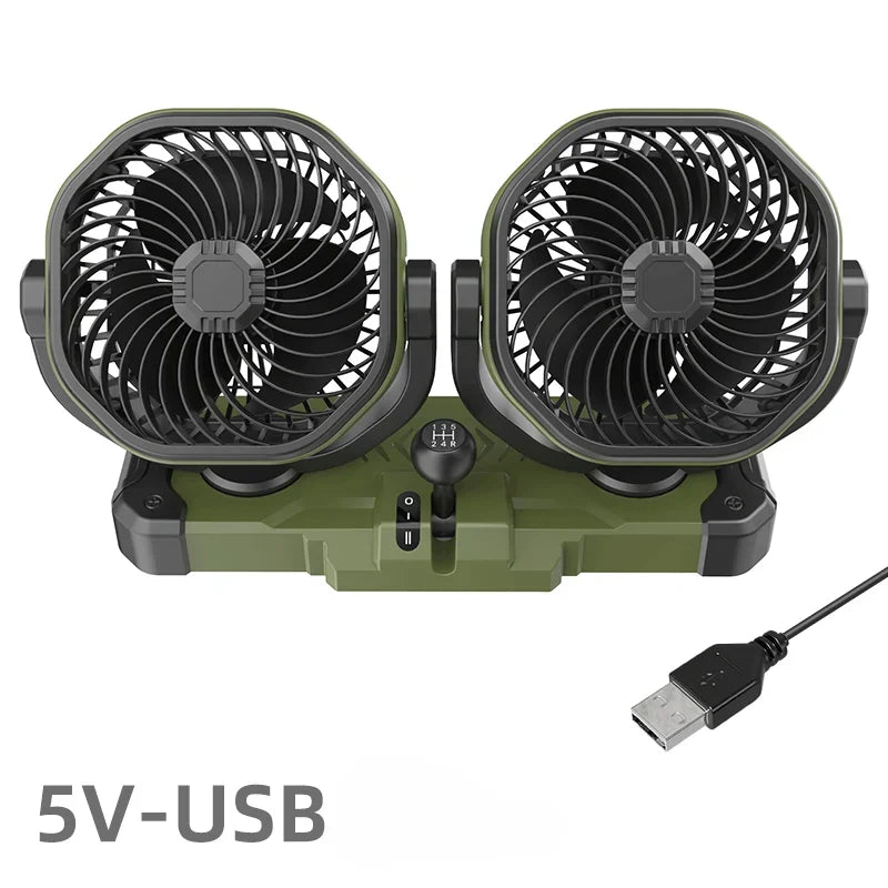 Car Dual-Head 2 Speeds Wind 360° Rotatable Fans USB/12V/24V