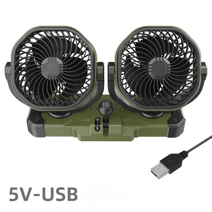 Car Dual-Head 2 Speeds Wind 360° Rotatable Fans USB/12V/24V