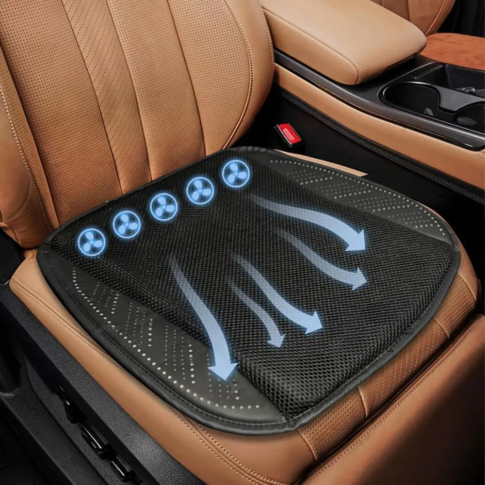 Cooling Car Seat Cushion Driver Seat Cushion with 5 Fans Breathable Three-Speed Adjustable Pad
