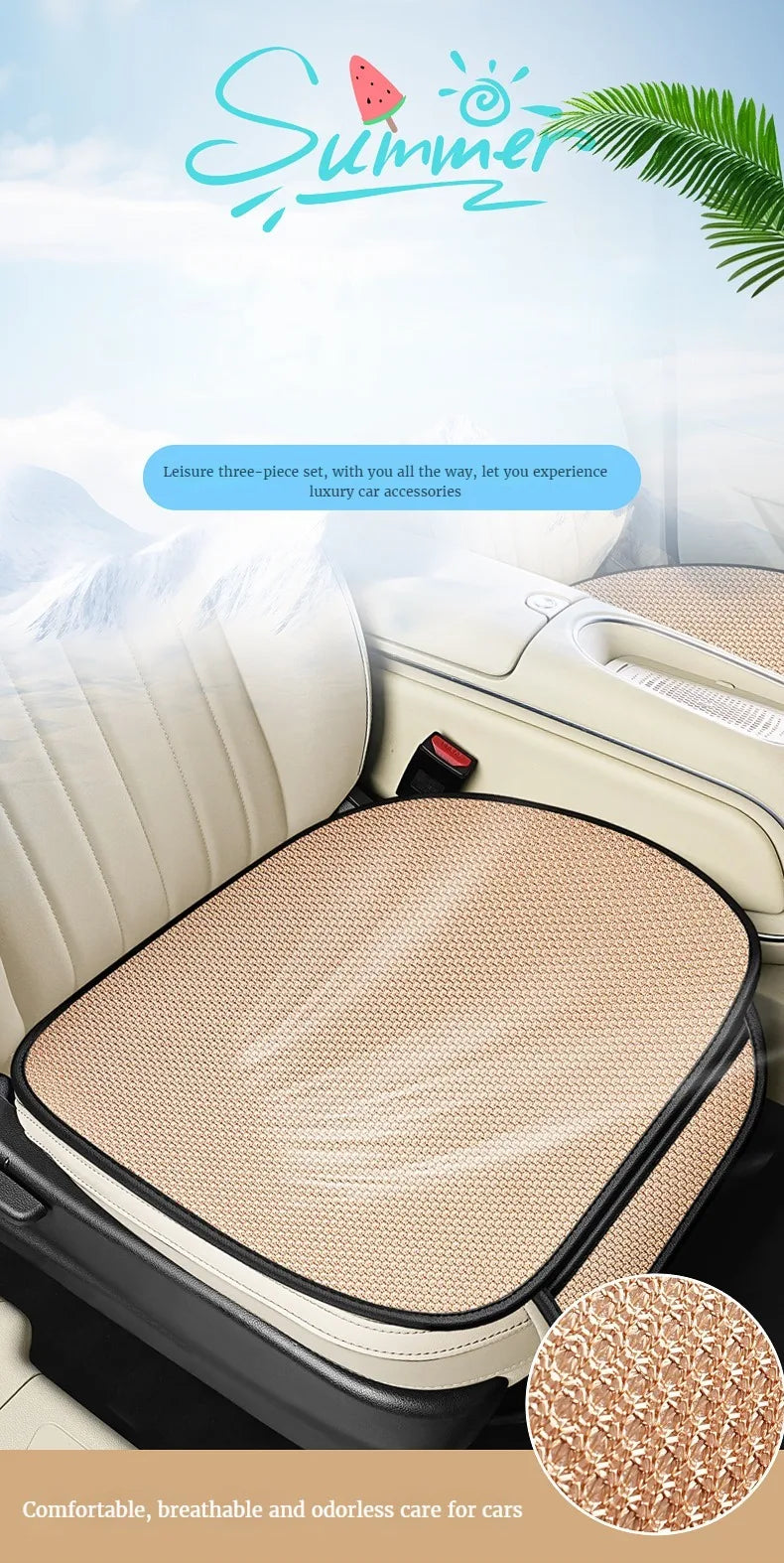 Car Summer Cool Breathable Fabric Front Rear Seat Cushion