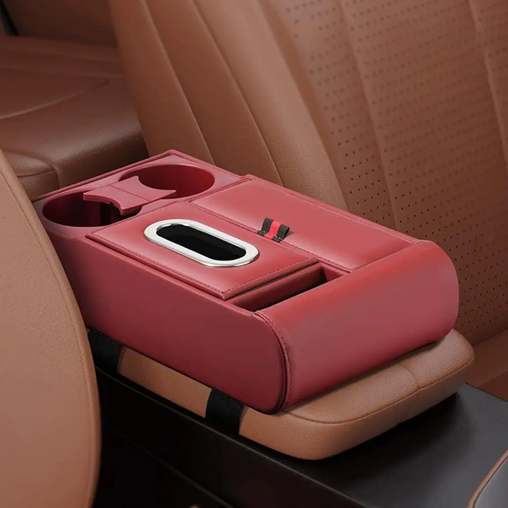 Car Armrest Pad Multifunctional Storage Box Tissue Water Cup Holder Organizer