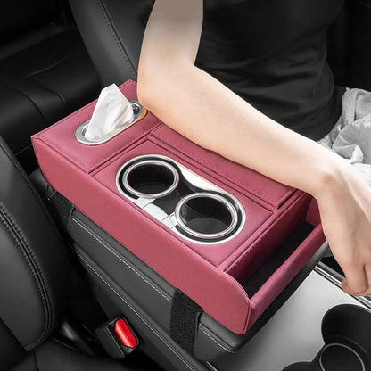 Car Armrest Cup Holder Tissue Box Storage Organizer