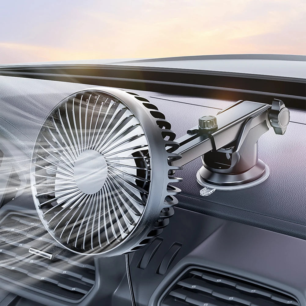 12V/24V Car Cooling Fan USB Suction Cup Windshield Desk Fan
