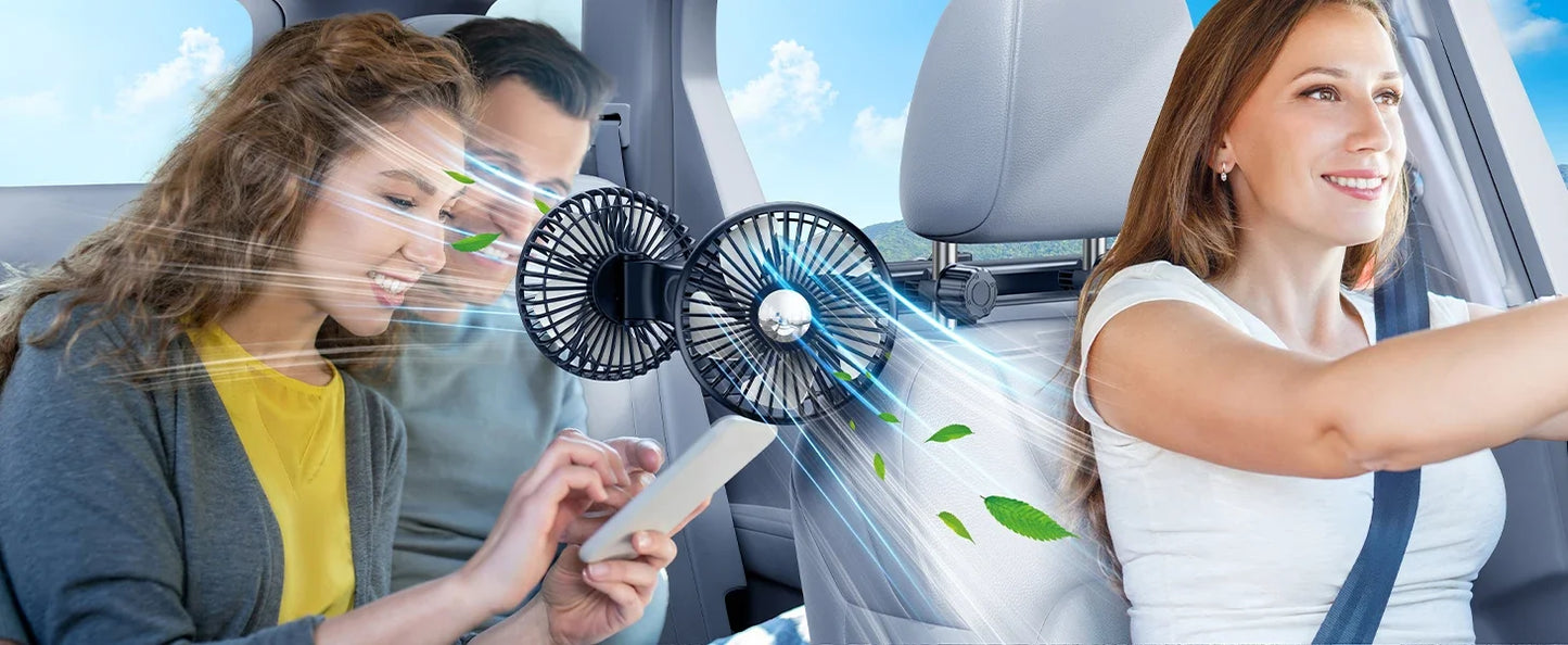 Car Dual-Head Fan Headrest 360° Rotation Air Cooling Fan