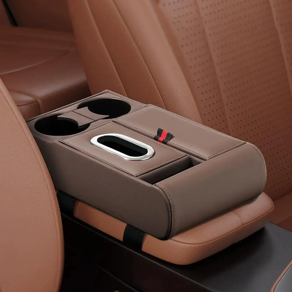 Car Armrest Pad Multifunctional Storage Box Tissue Water Cup Holder Organizer
