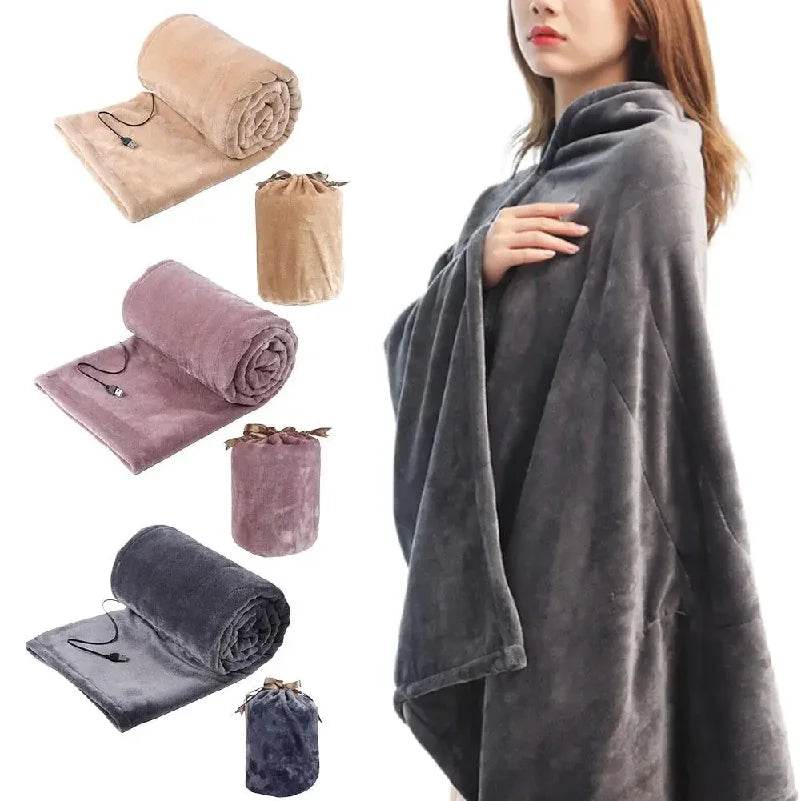 USB Heated Blanket Coral Velvet Shawl Wearable Electric Blanket Winter Body Warmer for Home Office Car
