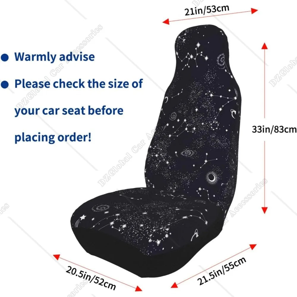 Car Seat Covers Front Seat Protector Cover Moon Space Planet Stars Galaxy Universe 2pcs