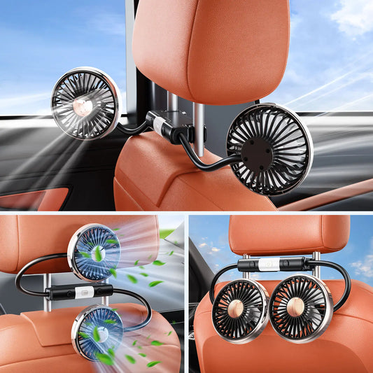 Car Dual-Head Rear USB Powered 360°Rotation Cooling Fan