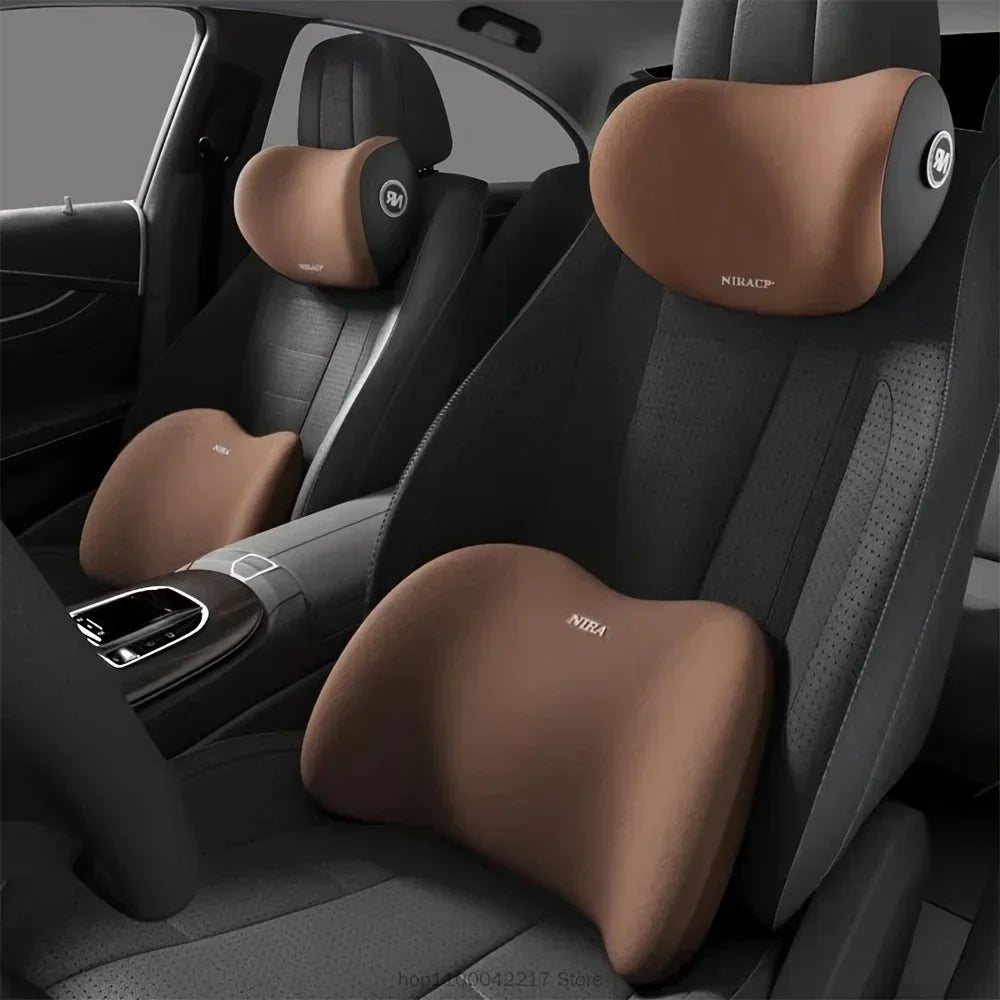 Car Headrest Lumbar Support Seat Cushion Backrest Set