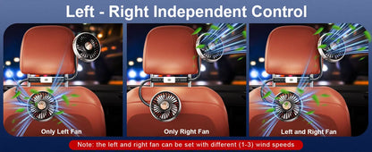 Car Dual-Head Rear USB Powered 360°Rotation Cooling Fan