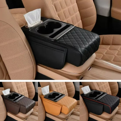 Car Armrest Box Thicken Pad Arm Rest Cushion with Pocket Tissue Cup Holder Organizer