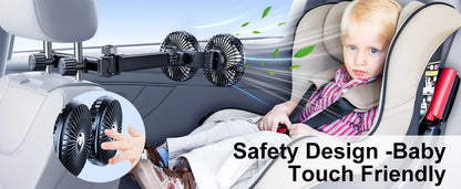 Car Dual-Head Fan Headrest 360° Rotation Air Cooling Fan