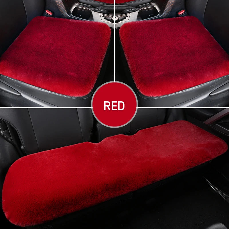 Car Multicolor Plush Fur Seat Cushion Winter Warmth Thick Wool Square Cushion Set