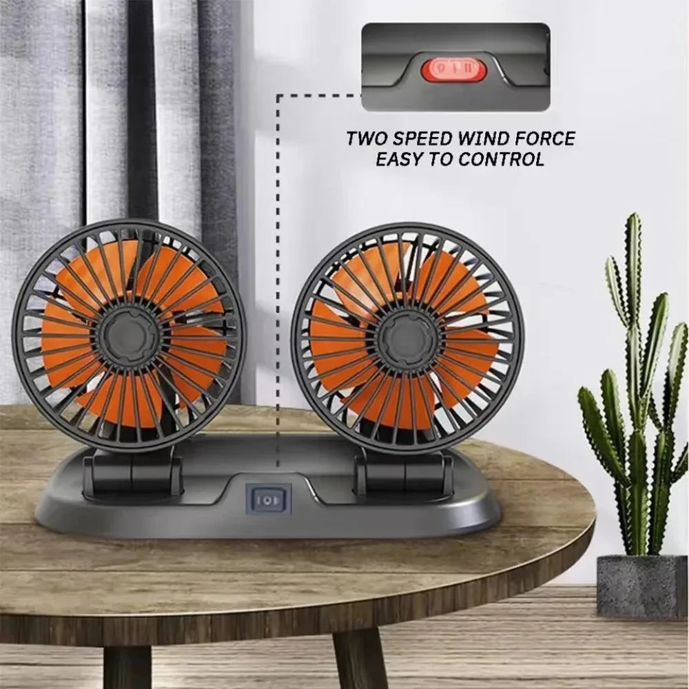 Car Dual Head USB Cooling Fan 2 Speeds Adjustable Fans 5V/12V/24V