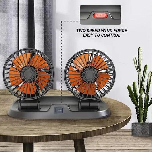 Car Dual Head USB Cooling Fan 2 Speeds Adjustable Fans 5V/12V/24V