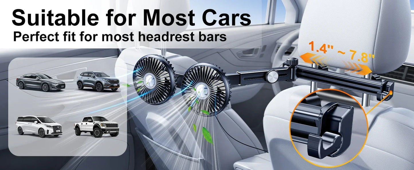 Car Dual-Head Fan Headrest 360° Rotation Air Cooling Fan