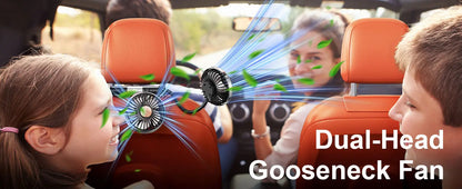 Car Dual-Head Rear USB Powered 360°Rotation Cooling Fan