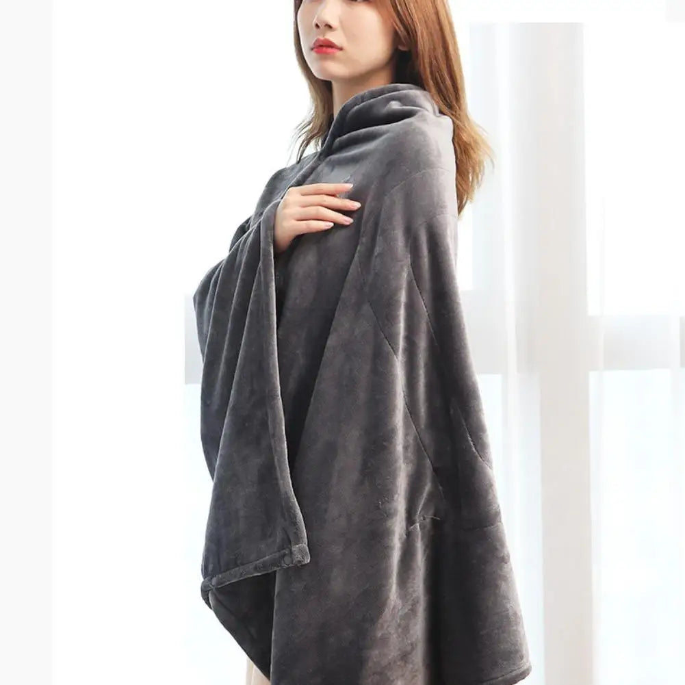 USB Heated Blanket Coral Velvet Shawl Wearable Electric Blanket Winter Body Warmer for Home Office Car