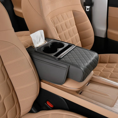 Car Armrest Box Thicken Pad Arm Rest Cushion with Pocket Tissue Cup Holder Organizer