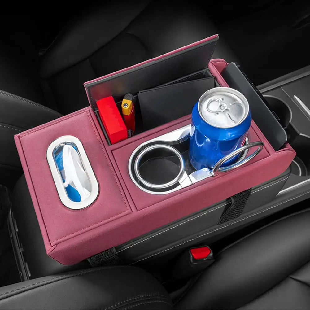 Car Armrest Cup Holder Tissue Box Storage Organizer