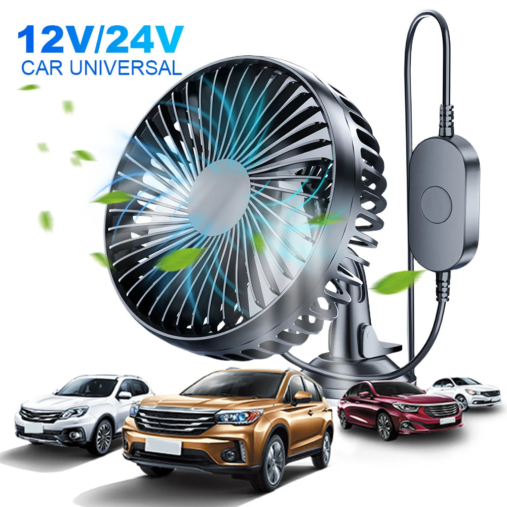 Car USB Windshield Desk Fans 12V/24V Suction Cup Auto Cooler