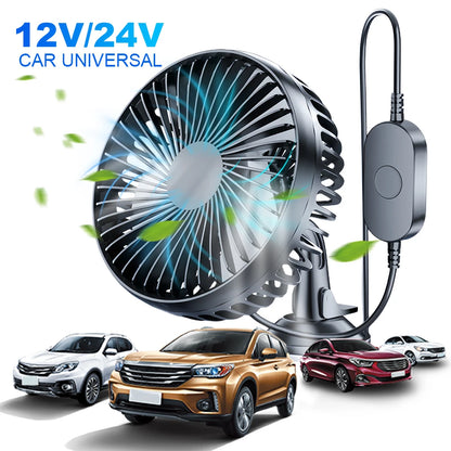 Car USB Windshield Desk Fans 12V/24V Suction Cup Auto Cooler