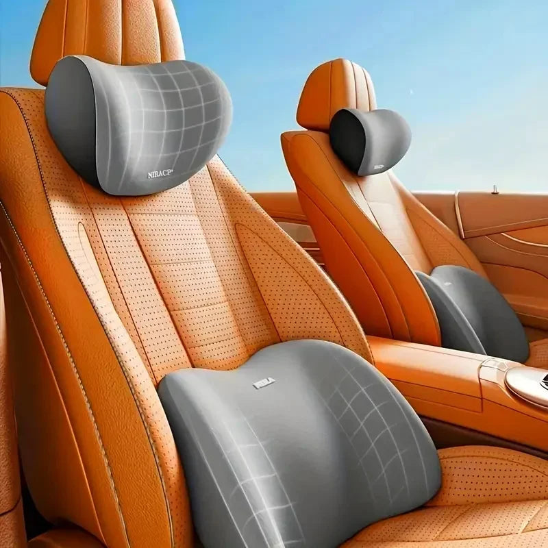 Car Headrest Lumbar Support Seat Cushion Backrest Set