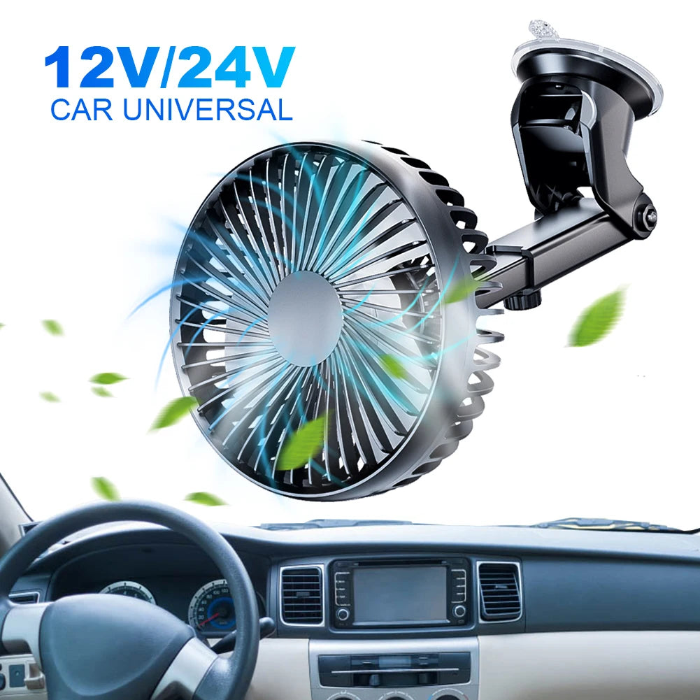 12V/24V Car Cooling Fan USB Suction Cup Windshield Desk Fan