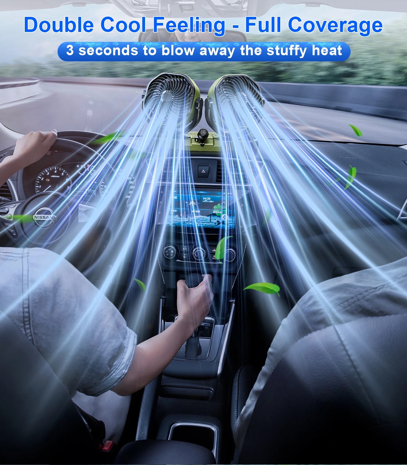 Car Dual-Head 2 Speeds Wind 360° Rotatable Fans USB/12V/24V