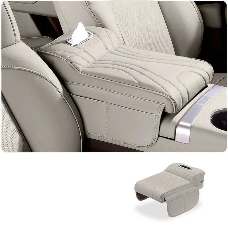 Car Universal Armrest Cushion Quilted Leather Enhance Comfort Oraganizer