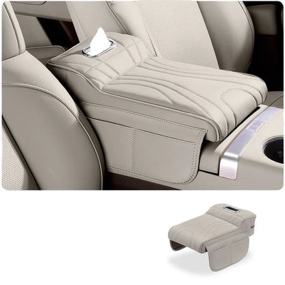 Car Universal Armrest Cushion Quilted Leather Enhance Comfort Oraganizer