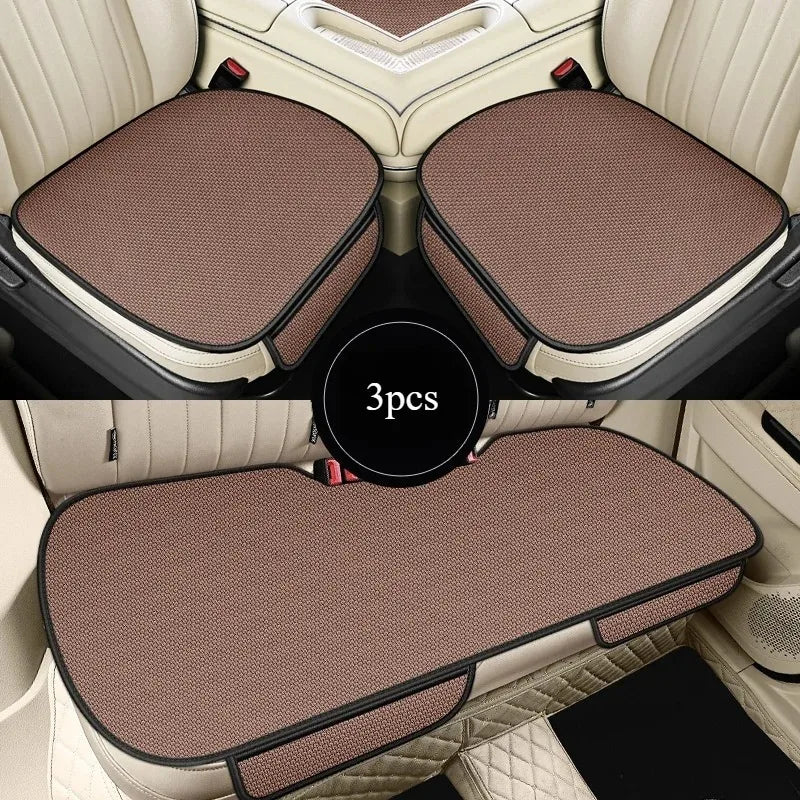 A Set of 3-piece Breathable Ice Silk Anti-slip Car Seat Cushions