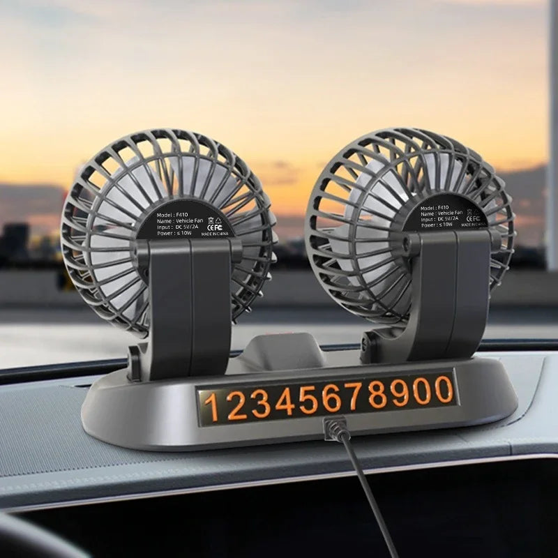 Car Double-head Folding Fan Rotatable Gently Circulates Air Fan