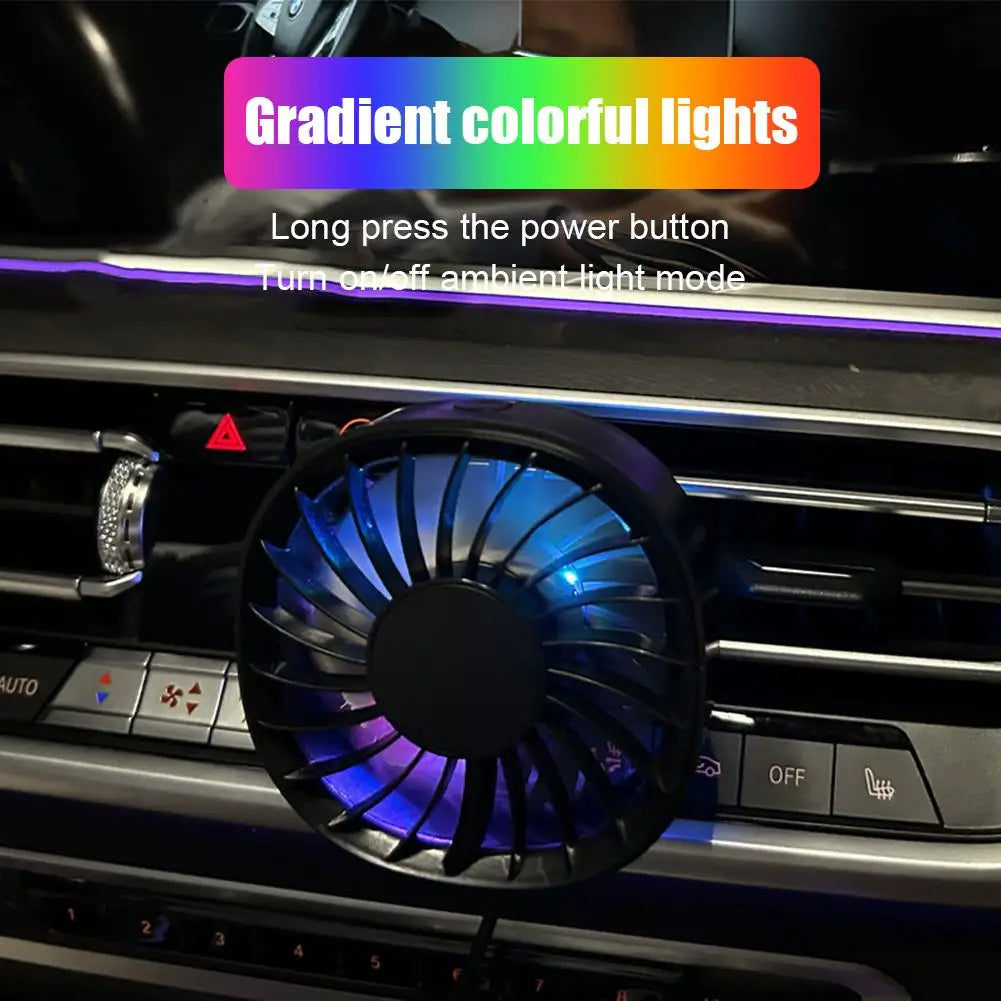 Car Powerful USB Colorful LED Light Low Noise Vent Clip Fan