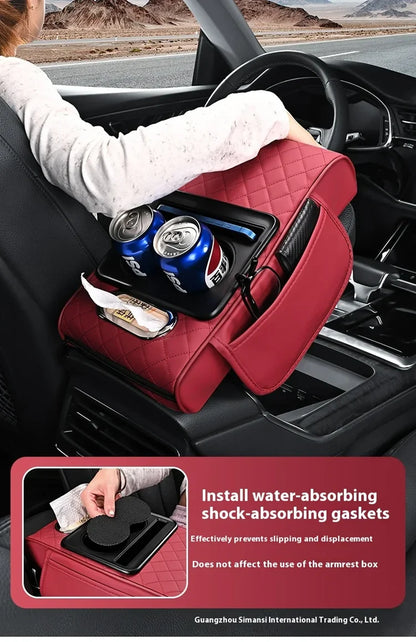 Car PU Leather Armrest Box Heightening Pad Tissue Organizer