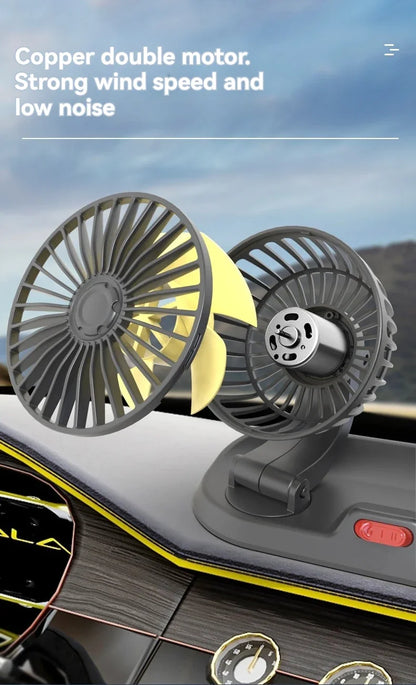 Car Double-head Folding Fan Rotatable Gently Circulates Air Fan