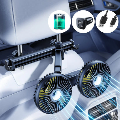 Car Dual-Head Fan Headrest 360° Rotation Air Cooling Fan