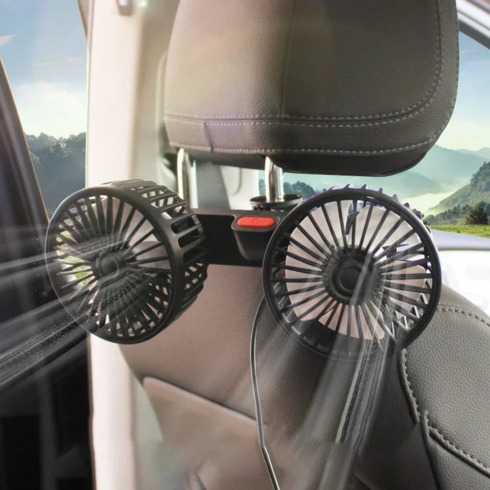 Car Electric Seat Back Cooler 3 Speeds USB Dual Head Fan 12V/24V