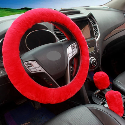 3Pcs/Set Winter Car Rabbit Hair Steering Wheel Cover Handbrake Warm Fur Case Gear Auto Interior